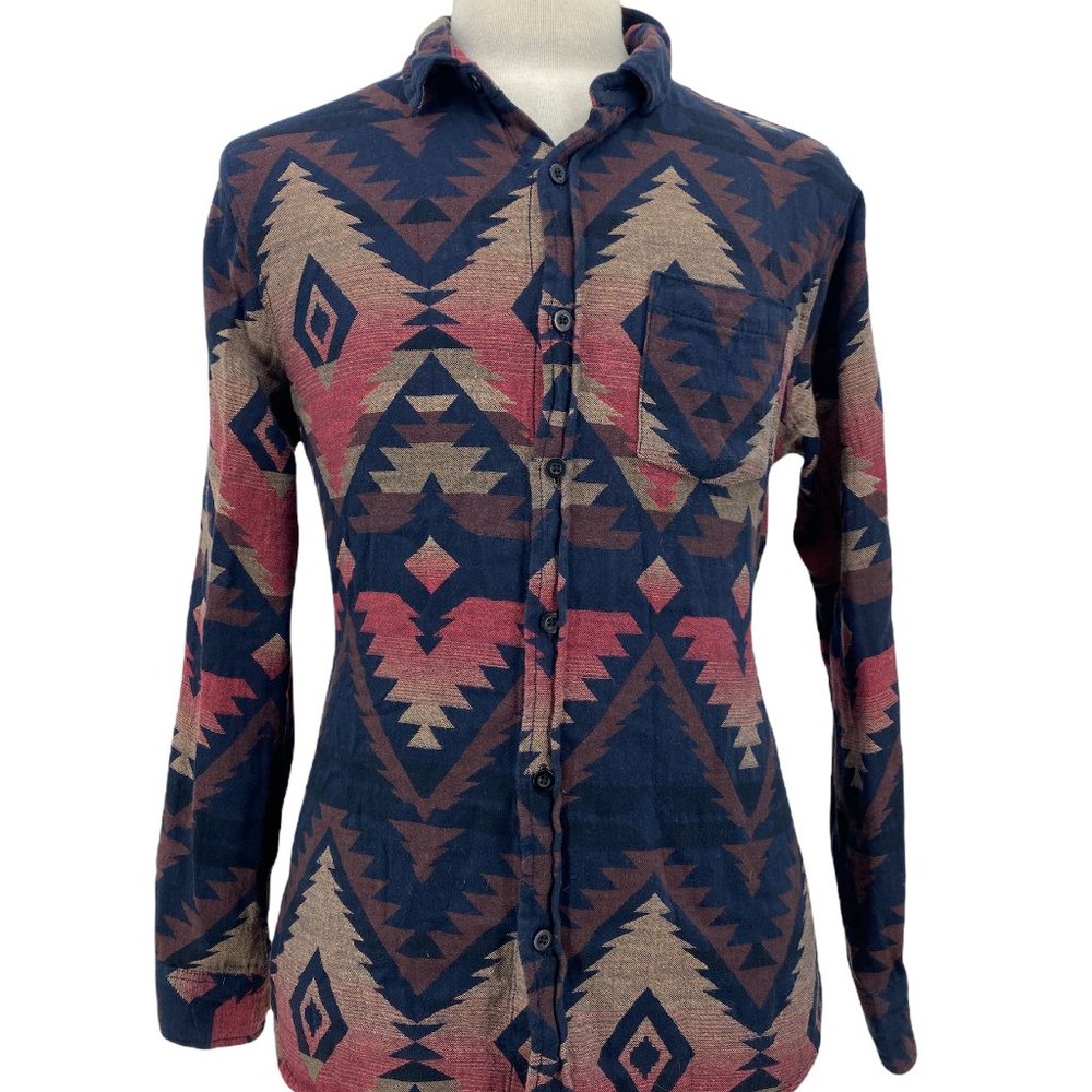 Pacsun Men's Casual Multicolor Aztec Tribal Print Button Down Shirt Size Large L